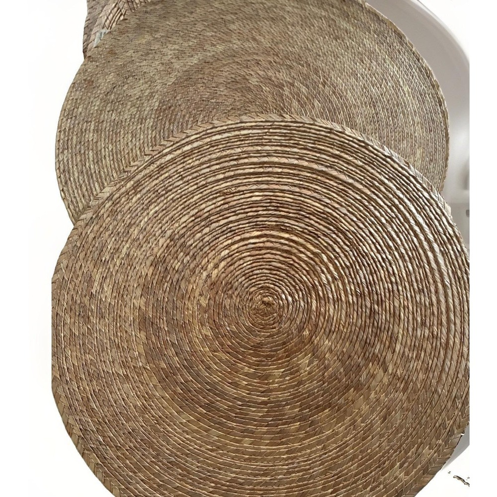 Crate & Barrel VTG Fiesta Palm Natural Woven Jute Placemats Set 4 - 16" Round - Picture 7 of 11